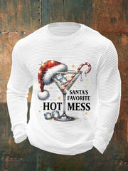 Men's Funny Christmas Santa's Favorite Hot Mess Casual Waffle Long Sleeve Top