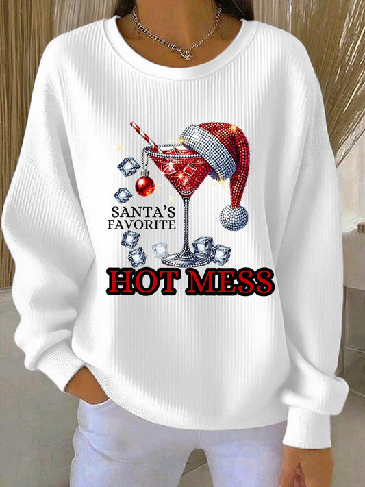 Women's Funny Christmas Santa's Favorite Hot Mess Casual Sweatshirt