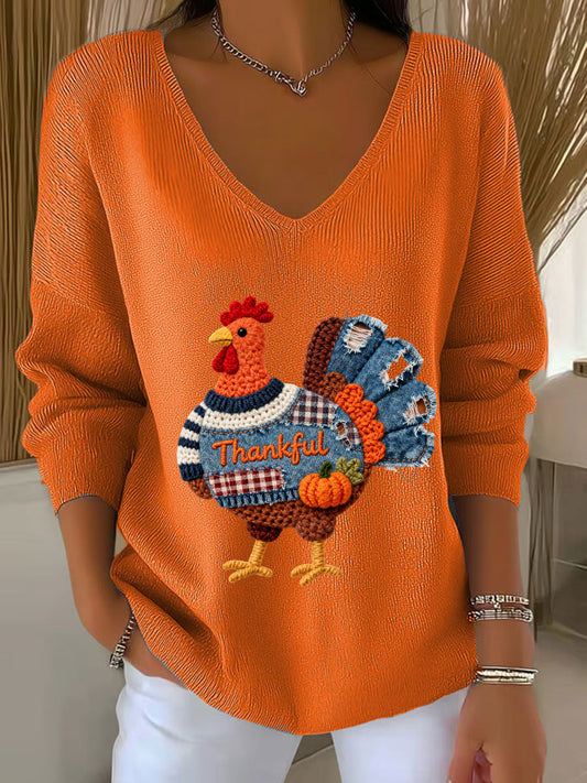 Women's Thanksgiving Turkey V-neck Long Sleeve T-shirt