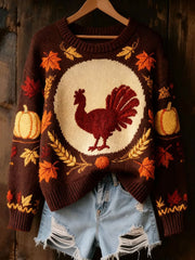 Women's Casual Thanksgiving Turkey Print Sweater