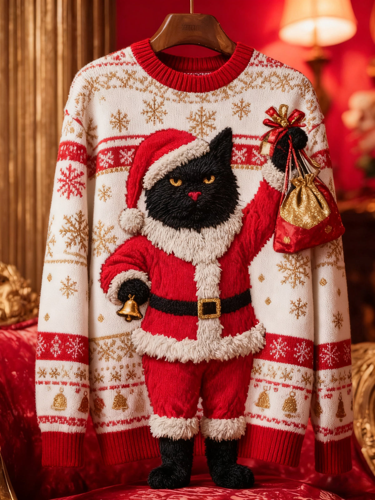 Women's Vintage Christmas Black Cat Knitted Sweater
