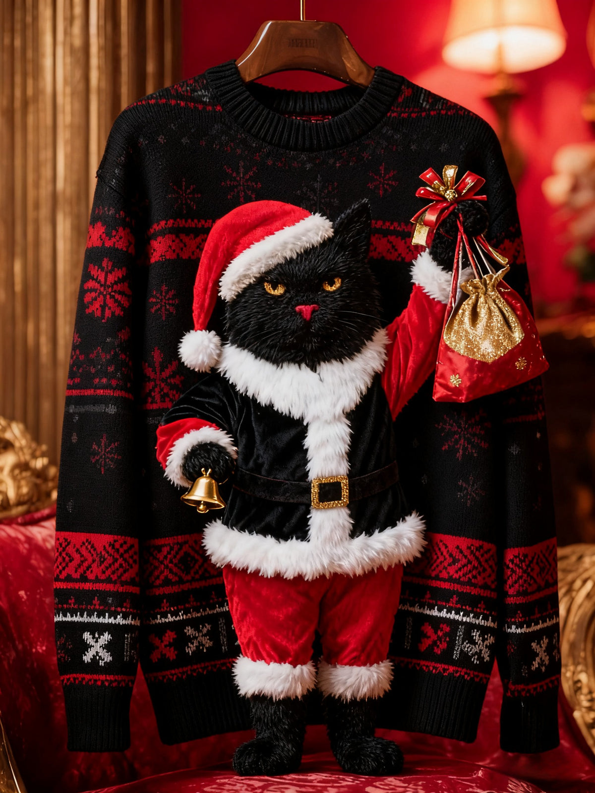 Women's Vintage Christmas Black Cat Knitted Sweater