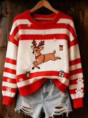 Women's Christmas Reindeer Striped Tops