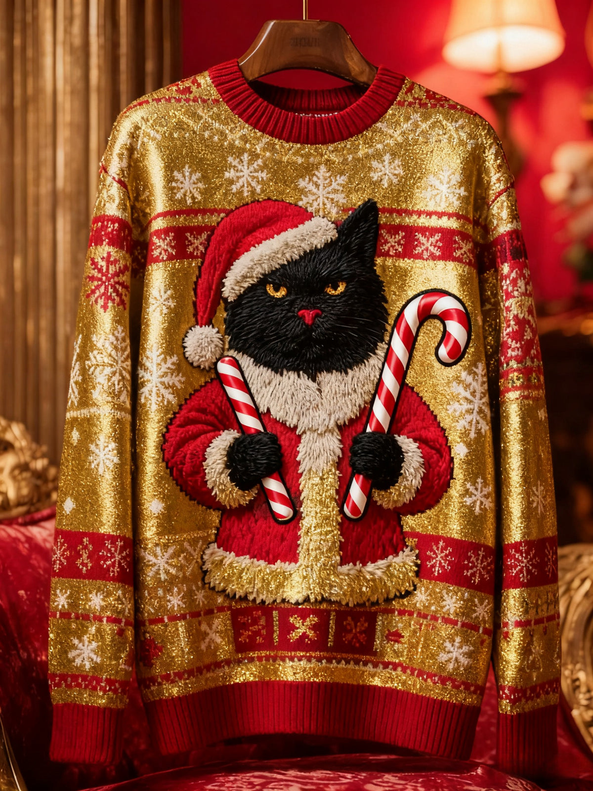 Women's Vintage Christmas Black Cat Knitted Sweater
