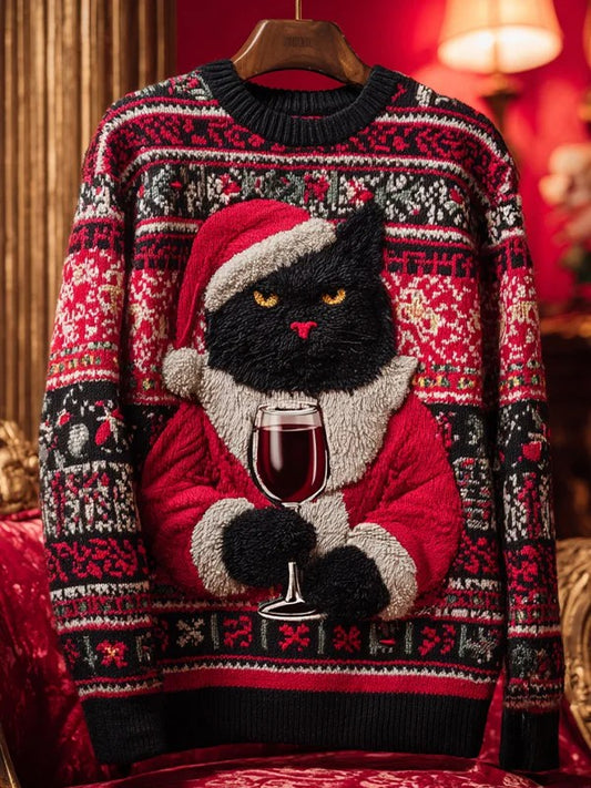 Women's Vintage Christmas Black Cat Knitted Sweater