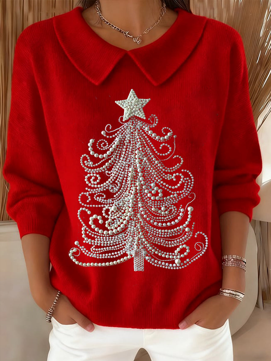 Women's Jewelry Art Christmas Tree Pattern Cozy Knit Top