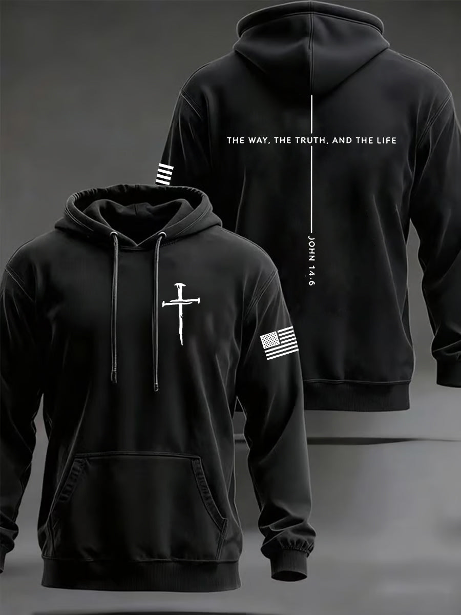 Men's Jesus The Way The Truth The Life John 14:6 Christian Cross Hooded Sweatshirt