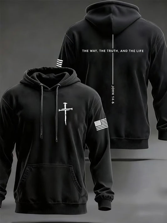 Men's Jesus The Way The Truth The Life John 14:6 Christian Cross Hooded Sweatshirt