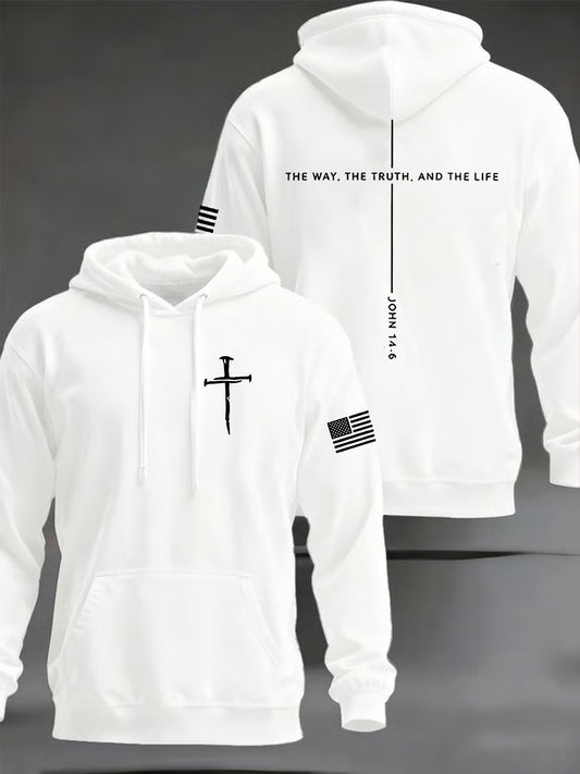 Men's Jesus The Way The Truth The Life John 14:6 Christian Cross Hooded Sweatshirt
