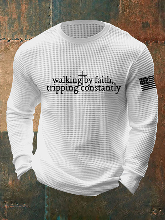 Men's Walking by Faith Tripping Constantly Cross Waffle Long Sleeve T-Shirt