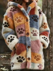 Women's Animal Paw Print Flannel Warm Jacket