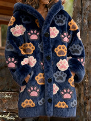 Women's Animal Paw Print Flannel Warm Jacket