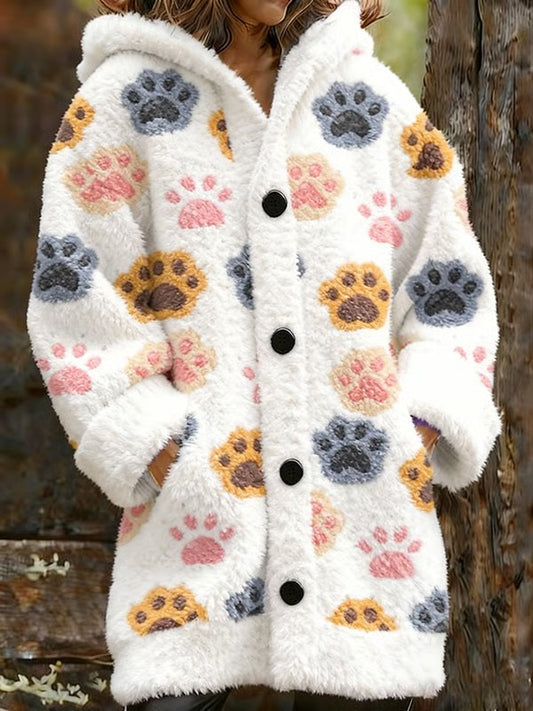 Women's Animal Paw Print Flannel Warm Jacket
