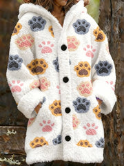Women's Animal Paw Print Flannel Warm Jacket