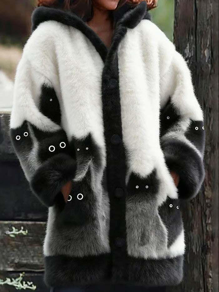 Women's Animal Cat Print Flannel Warm Jacket