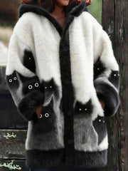 Women's Animal Cat Print Flannel Warm Jacket
