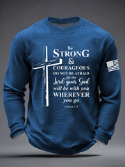 Men's Christian Cross Be strong and courageous sign Joshua 1:9  Waffle Long Sleeve T-Shirt