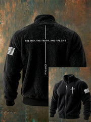 Men's Jesus The Way The Truth The Life John 14:6 Christian Cross  Zipper Flannel Hoodie