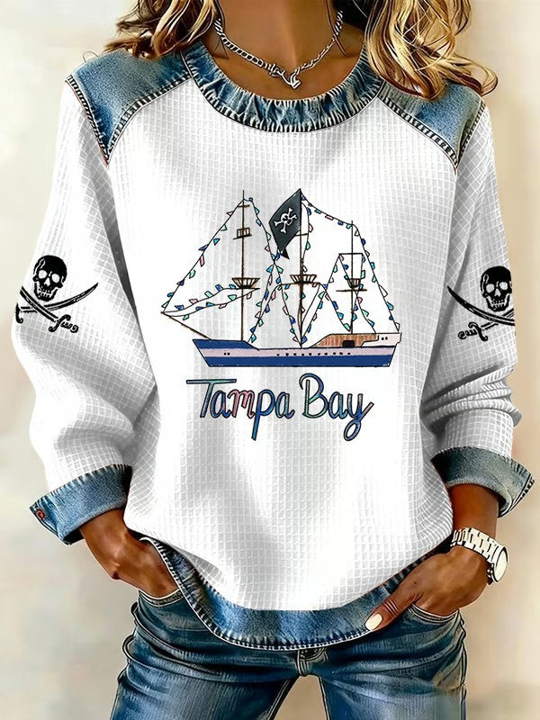 Women's Gasparilla Pirate Festival Denim Patchwork Sweatshirt