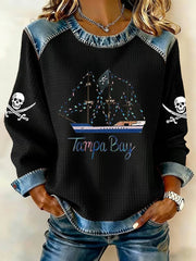 Women's Gasparilla Pirate Festival Denim Patchwork Sweatshirt