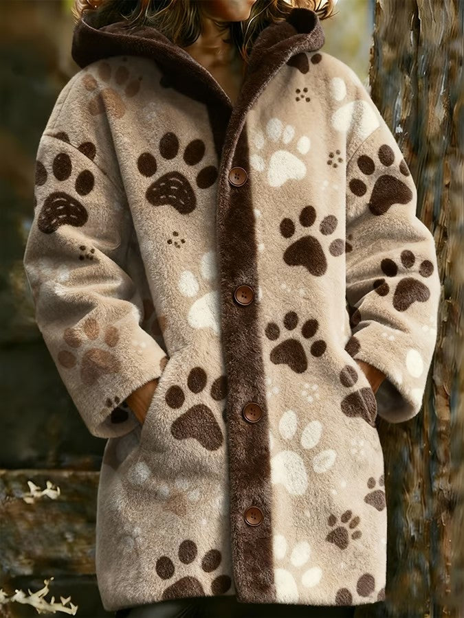 Women's Animal Paw Print Flannel Warm Jacket