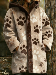 Women's Animal Paw Print Flannel Warm Jacket