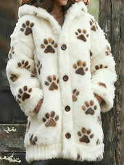 Women's Animal Paw Print Flannel Warm Jacket