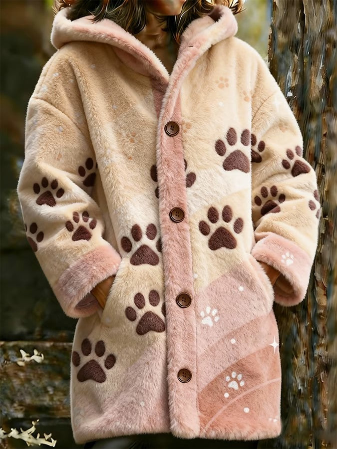 Women's Animal Paw Print Flannel Warm Jacket