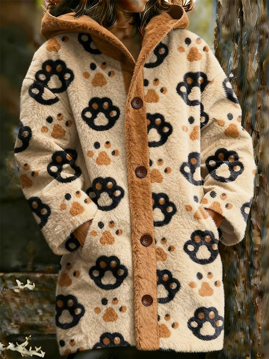 Women's Animal Paw Print Flannel Warm Jacket