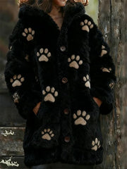 Women's Animal Paw Print Flannel Warm Jacket