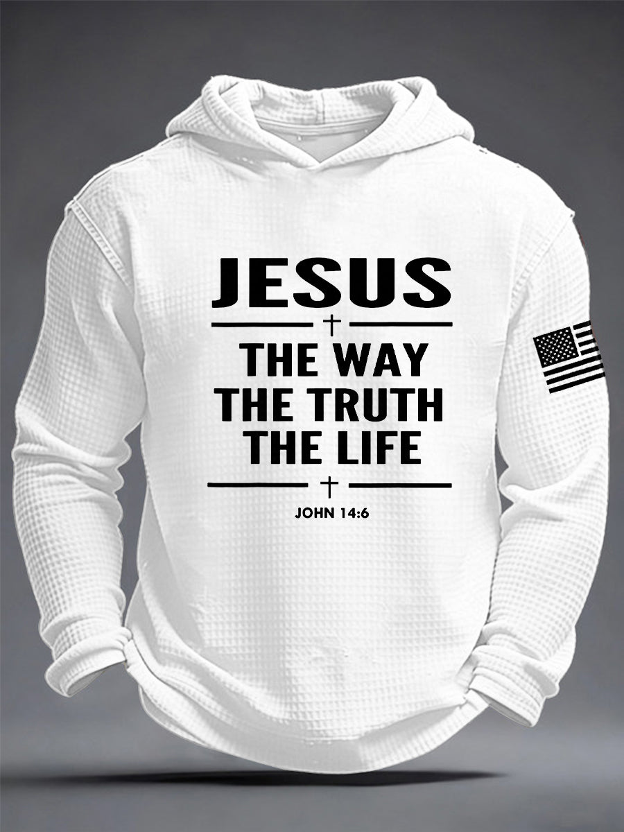 Men's Jesus The Way The Truth The Life Cross Waffle Hooded Sweatshirt