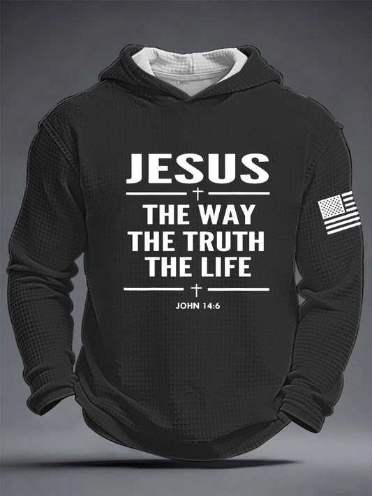 Men's Jesus The Way The Truth The Life Cross Waffle Hooded Sweatshirt