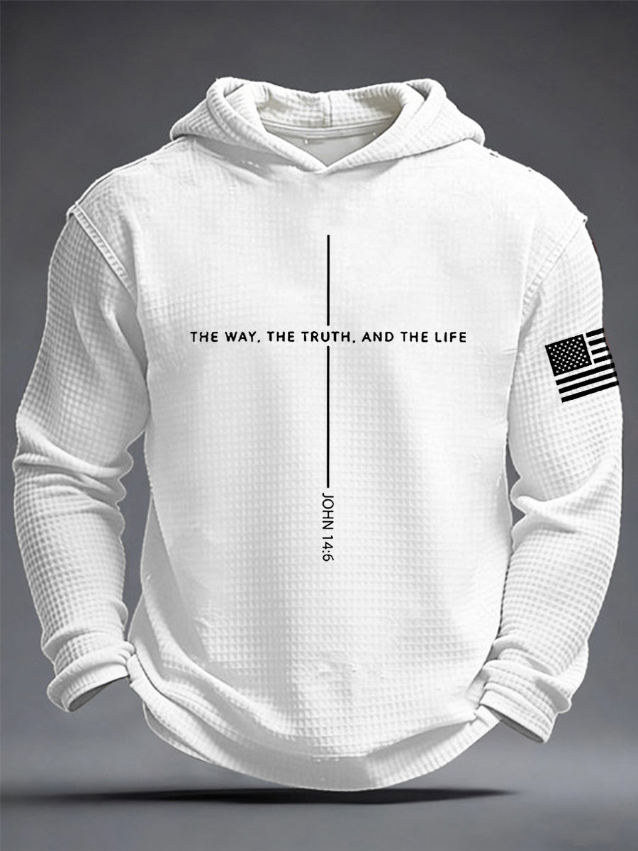 Men's Jesus The Way The Truth The Life Cross Waffle Hooded Sweatshirt