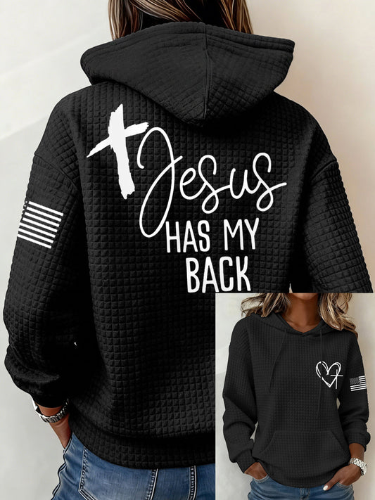 Women's Jesu Has My Back Casual Waffle Hoodie