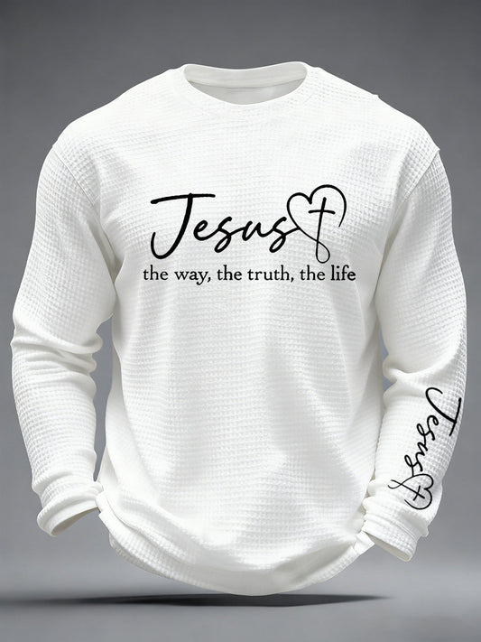 Men's Christian Jesus The Way The Truth & The Life John 14:6 Cross Waffle Long Sleeve T-Shirt