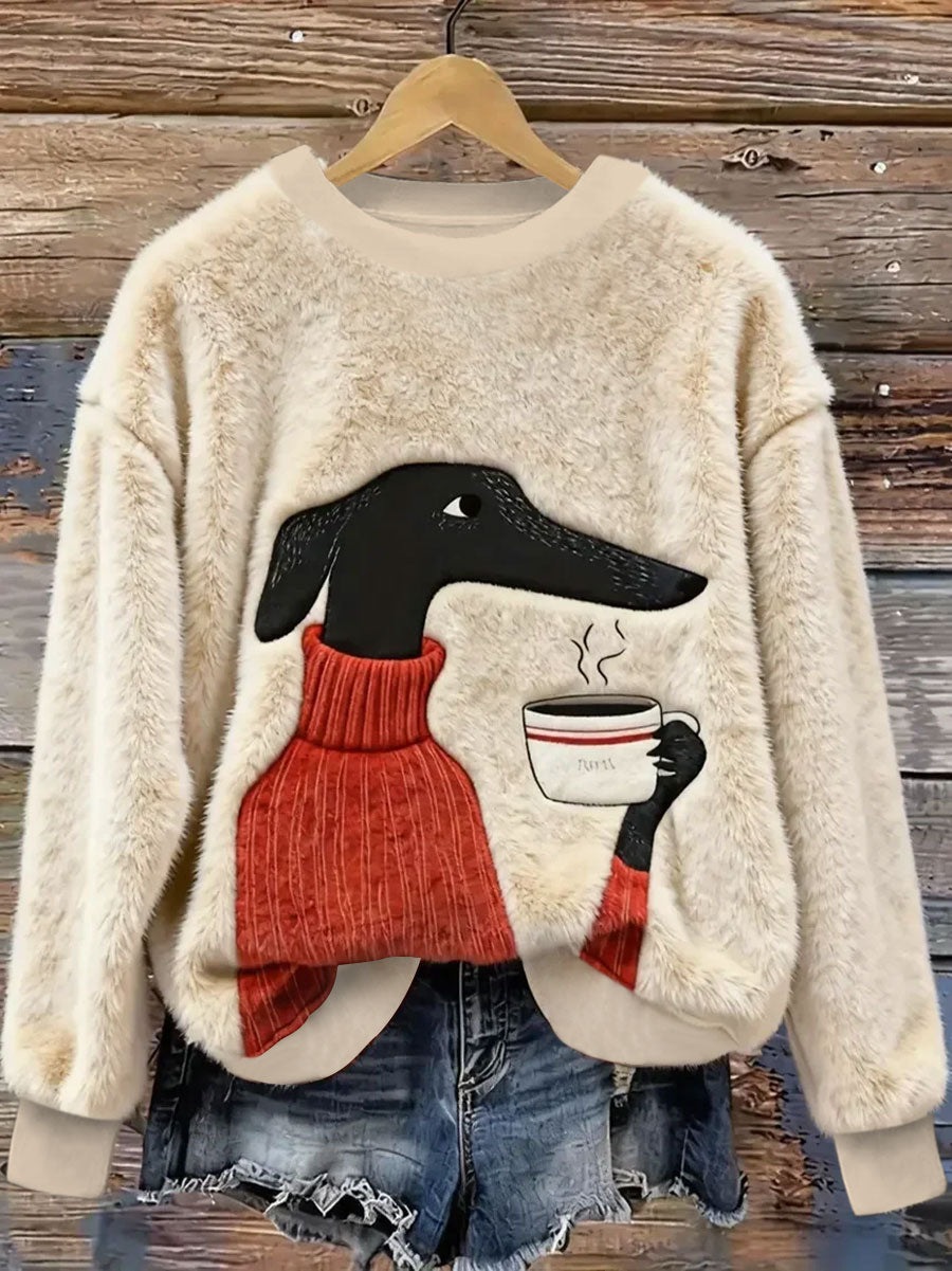 Women's Dog Coffee Art Flannel Hoodie