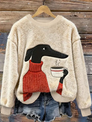 Women's Dog Coffee Art Flannel Hoodie