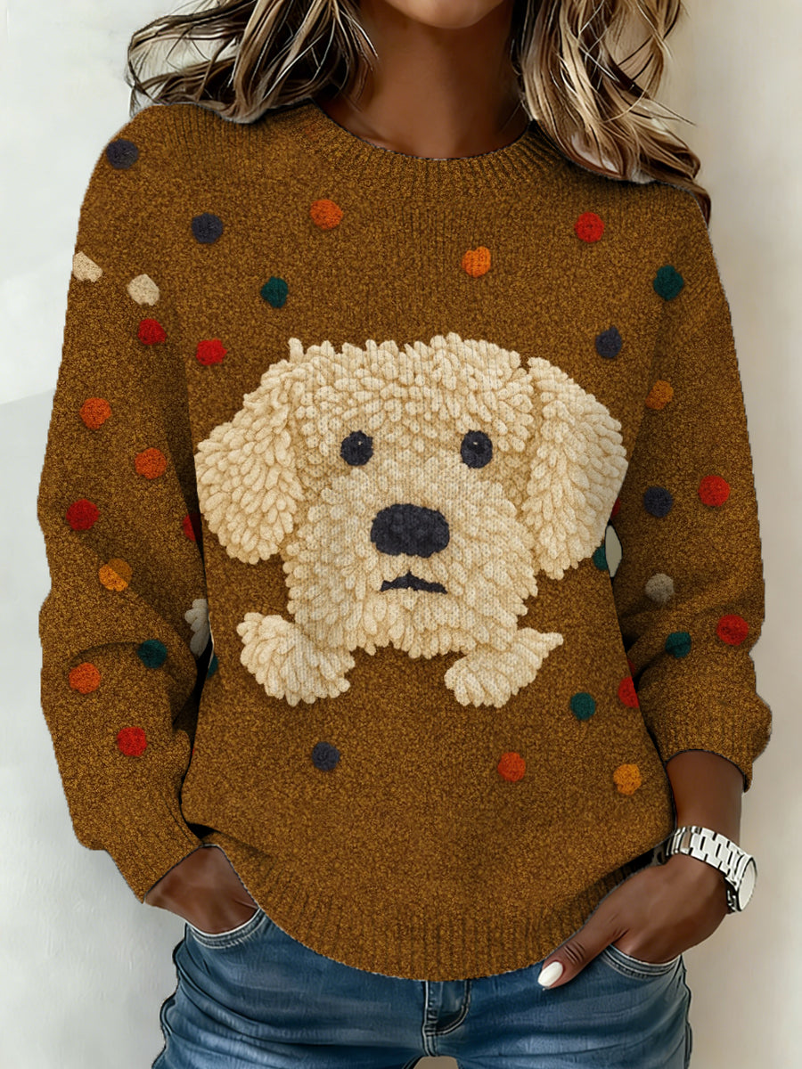 Women's Cute Dog Print Casual Sweater