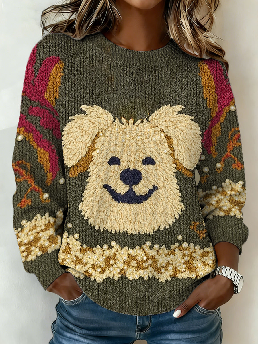 Women's Cute Dog Print Casual Sweater