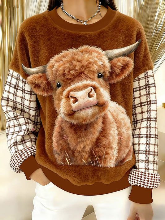 Women's Winter Cute Highland Cow Flannel Hoodie