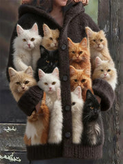 Women's Flannel Cat Print Coats