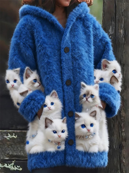 Women's Flannel Cat Print Coats