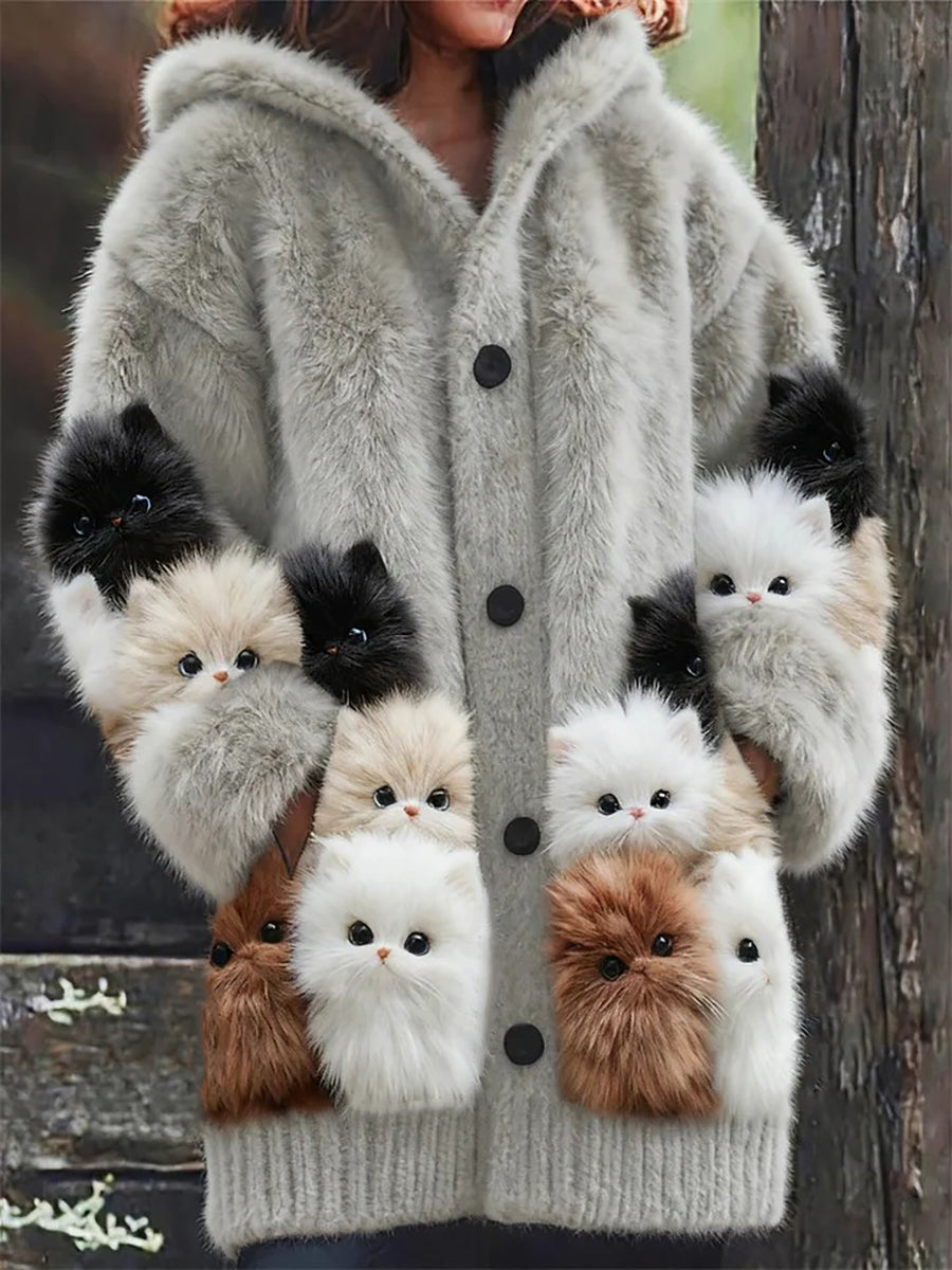 Women's Flannel Cat Print Coats