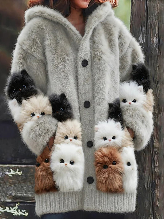 Women's Flannel Cat Print Coats