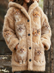 Women's Flannel Cat Print Coats