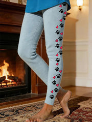 Women's Dog Paw Warm Fleece-Lined Leggings