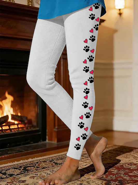 Women's Dog Paw Warm Fleece-Lined Leggings