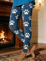 Women's Dog Paw Warm Fleece-Lined Leggings