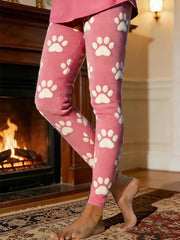 Women's Dog Paw Warm Fleece-Lined Leggings