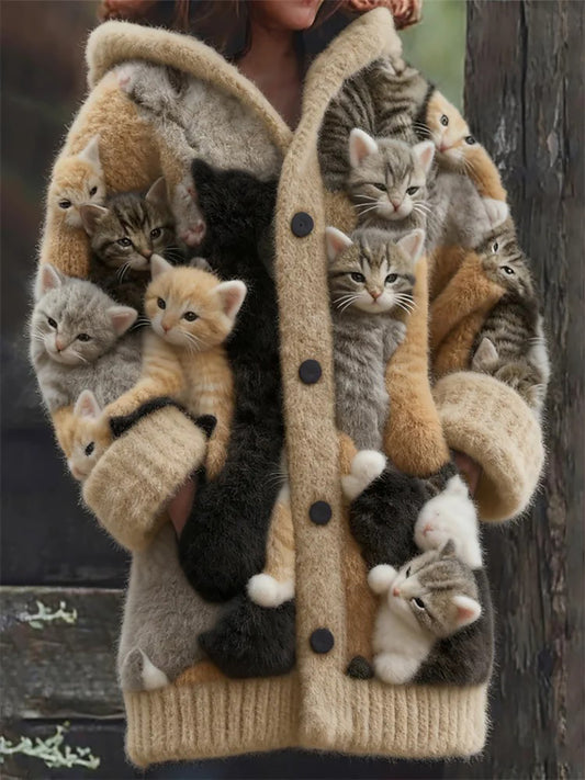 Women's Flannel Cat Print Coats